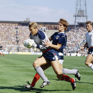 Woods in action at Hampden Park