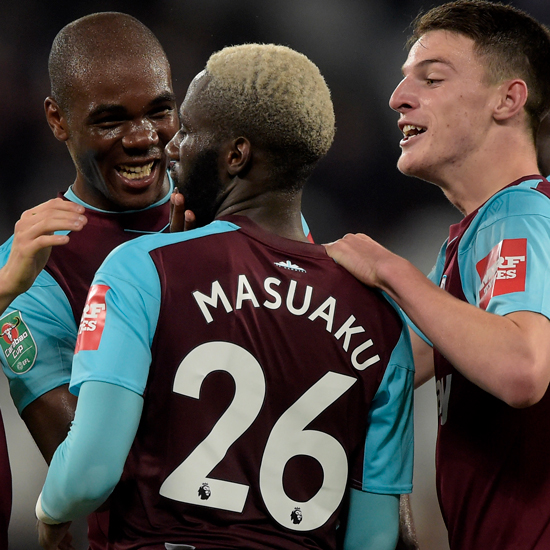 Arthur Masuaku celebrates his goal against Bolton Wanderers