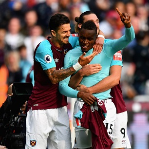 Diafra Sakho celebrates scoring against Swansea City