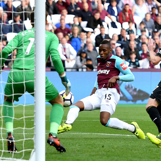 Diafra Sakho scores the Hammers' winner against Swansea