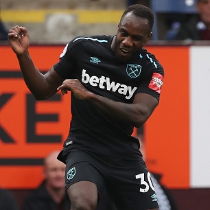 Michail Antonio celebrates his goal at Burnley