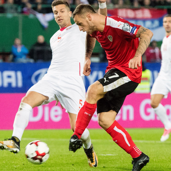 Marko Arnautovic scores against Serbia