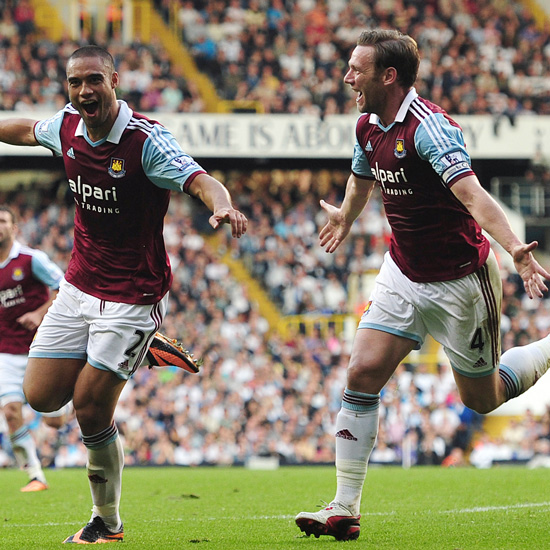 Winston Reid celebrates his goal at Tottenham