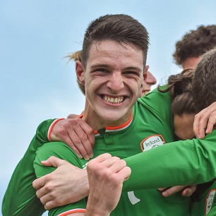 Declan Rice celebrates Ireland U21s' 4-0 victory over Israel