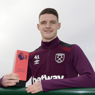 Declan Rice with the PL2 Player of the Month trophy