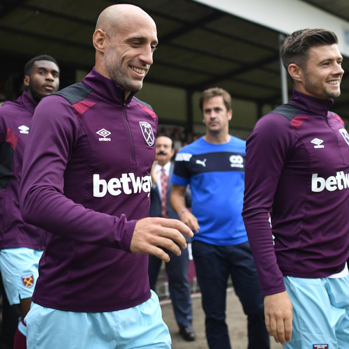 Zabaleta & Cresswell prepare to take to the field.