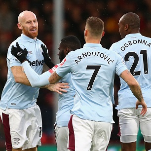 James Collins celebrates scoring at AFC Bournemouth