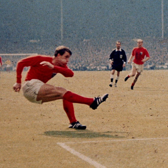 Geoff Hurst scores in the 1966 World Cup final