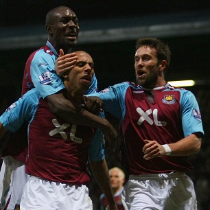 Anton Ferdinand celebrates scoring against Manchester United in December 2007