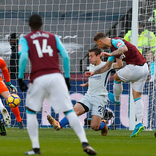 Marko Arnautovic scores against Chelsea