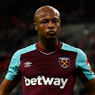 Andre Ayew celebrates scoring at Wembley in the Carabao Cup