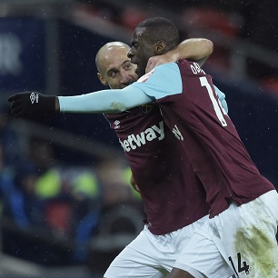 Pedro Obiang celebrates his goal