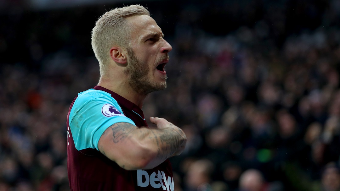 Marko Arnautovic celebrates scoring against Watford