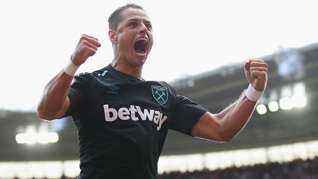 Chicharito celebrates his goal at Southampton in August