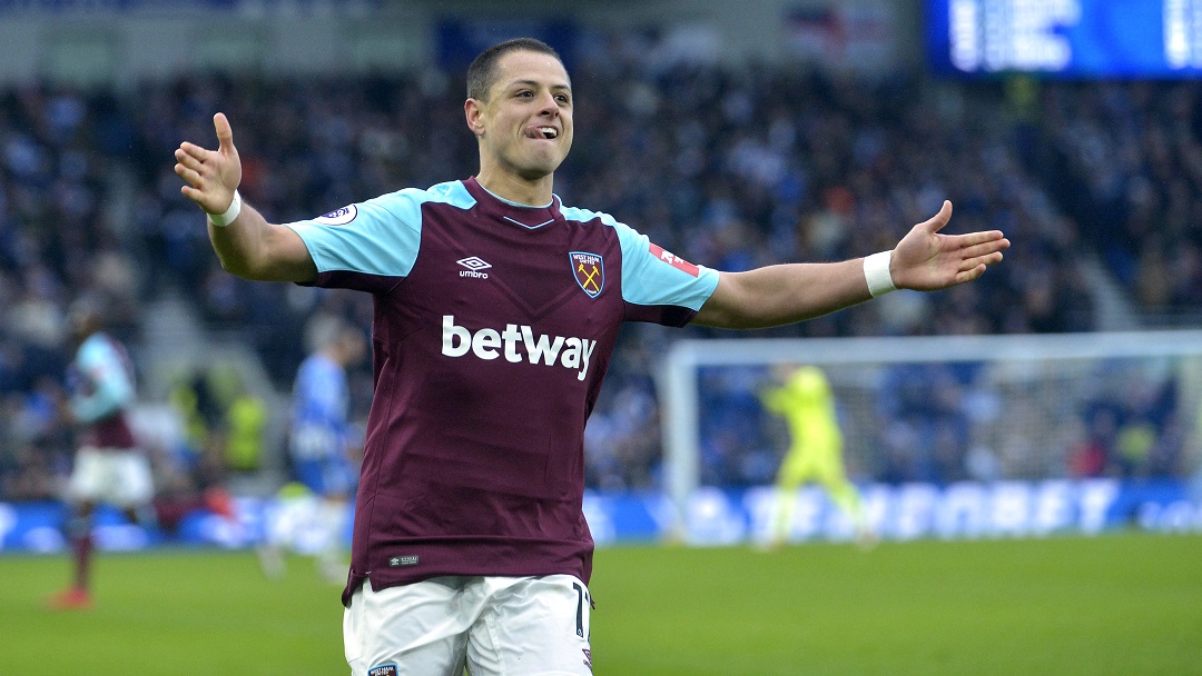 Chicharito celebrates his goal at Brighton