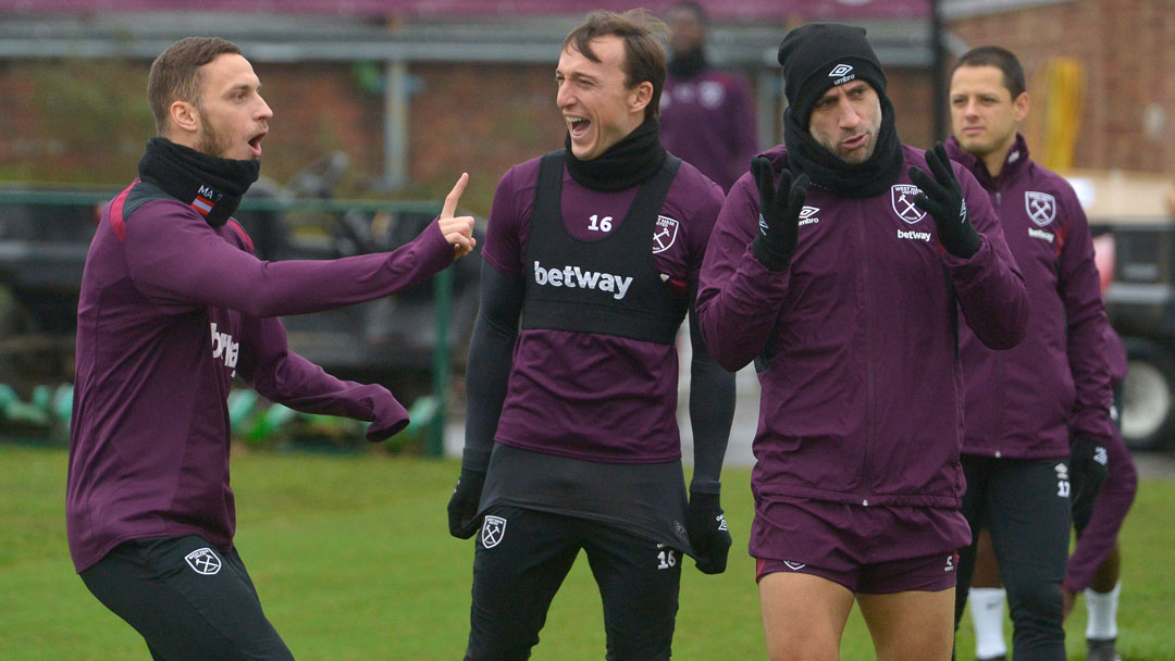 Marko Arnautovic, Mark Noble and Pablo Zabaleta at Rush Green