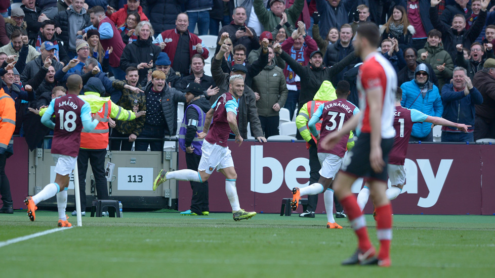 Marko Arnautovic celebrates against Southampton