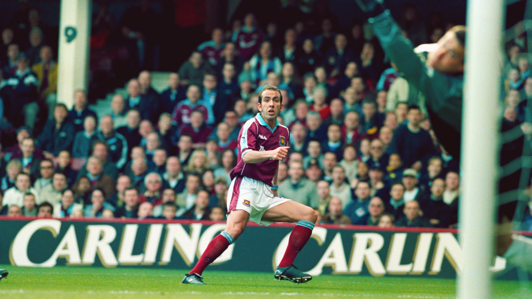 Paolo Di Canio scores a volley against Wimbledon