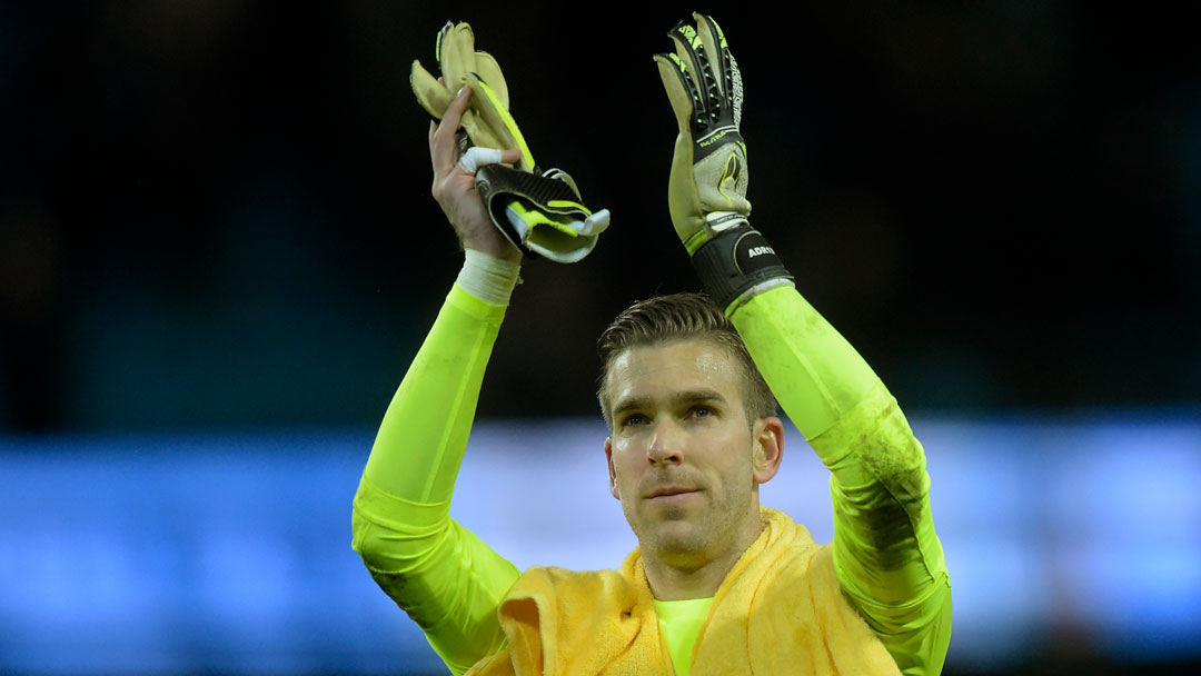 Adrian acknowledges West Ham supporters at the Etihad Stadium