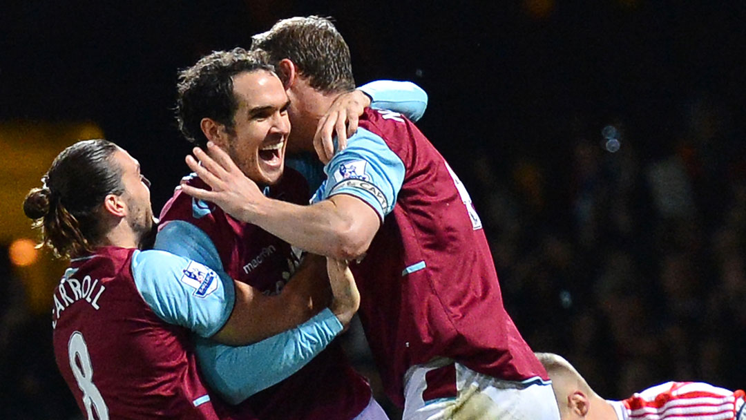 Joey O'Brien celebrates scoring his first goal for West Ham against Stoke City