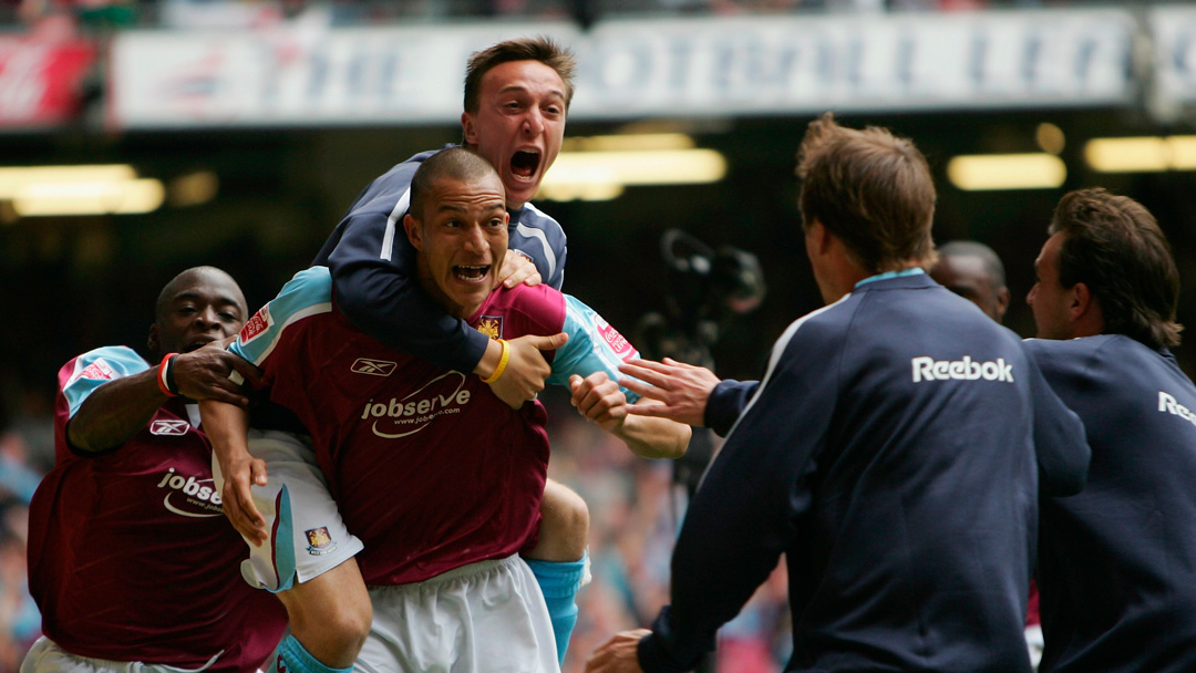 Bobby Zamora celebrates his winner in the 2005 Championship Play-Off final