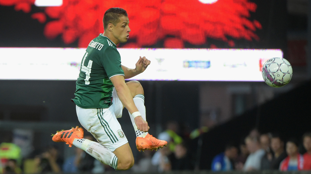 Chicharito hit the post with a volley against Denmark