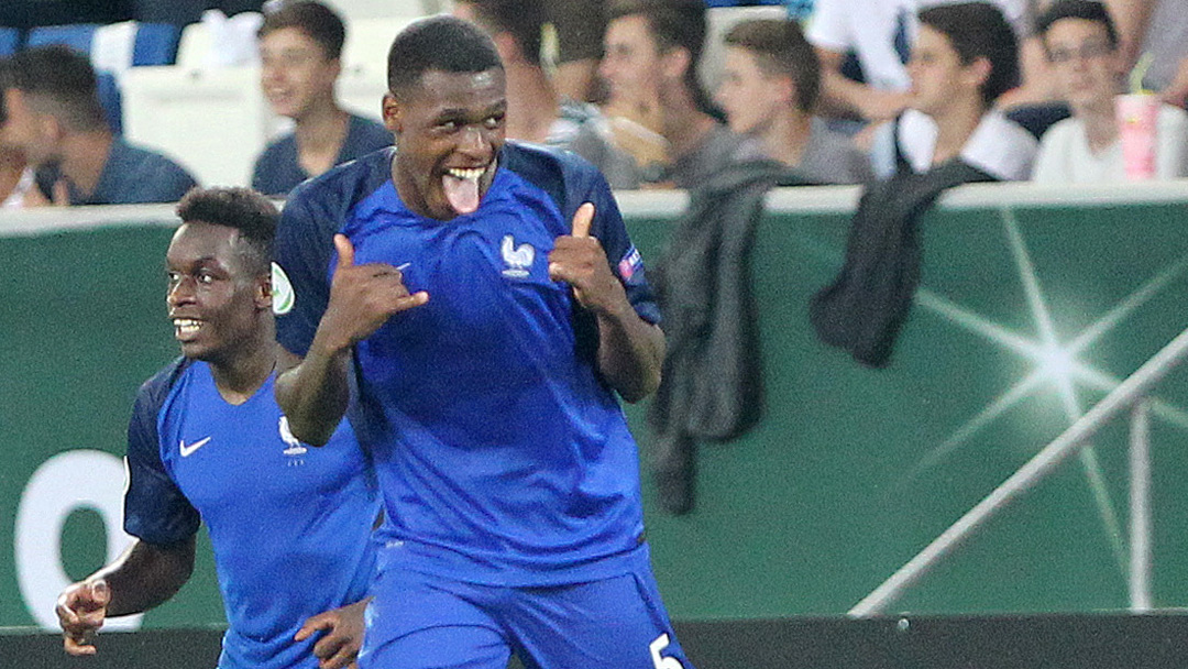 Issa Diop celebrates scoring for France in the 2016 UEFA European U19 Championship final