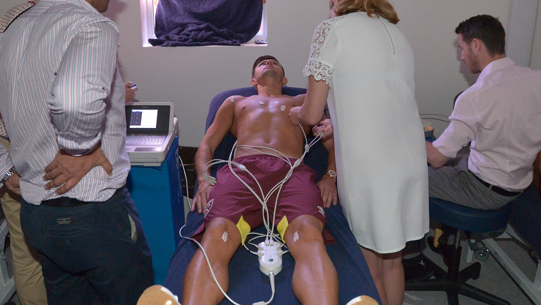 Aaron Cresswell undergoes cardiac screening at Rush Green on Monday morning