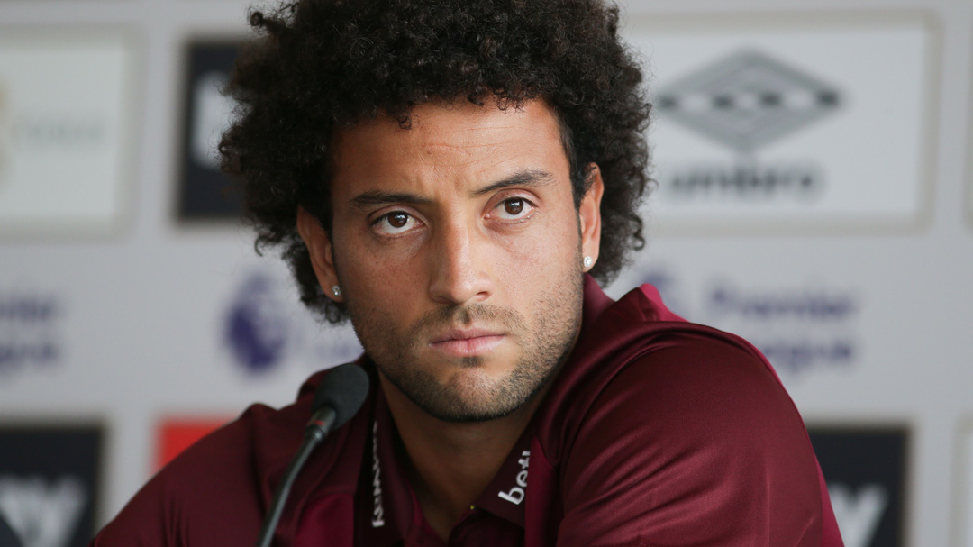 Felipe Anderson speaks to the media at his official unveiling at London Stadium