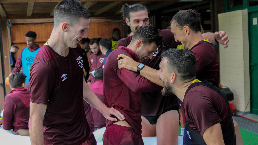 West Ham United players in the ice bath in Switzerland