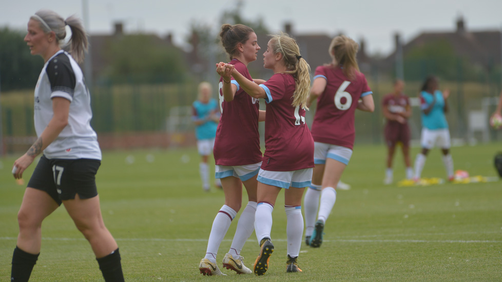 The Hammers women's team celebrate their equaliser at London Bees