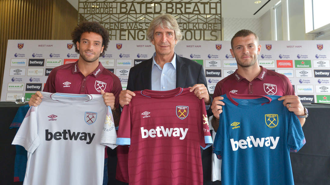 Felipe Anderson, Manuel Pellegrini and Jack Wilshere are unveiled at London Stadium