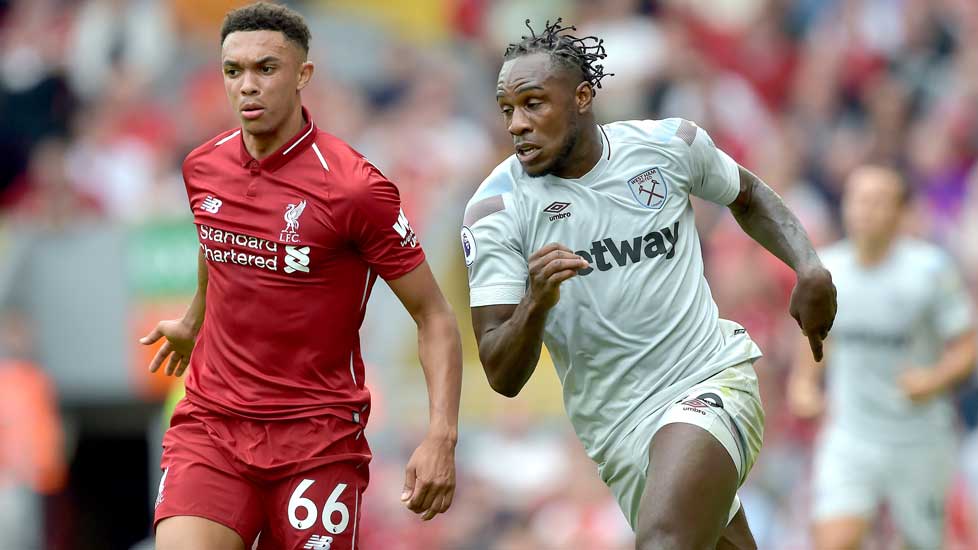 Michail Antonio races Trent Alexander-Arnold