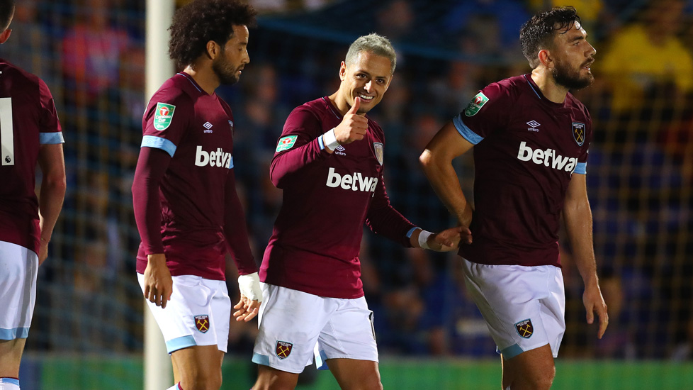 Chicharito celebrates his goal at Wimbledon