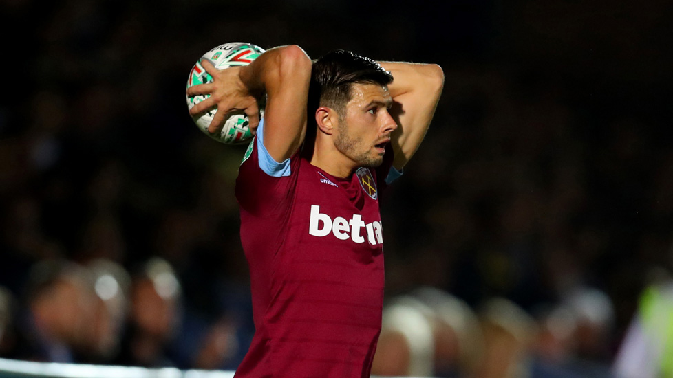 Aaron Cresswell takes a throw in