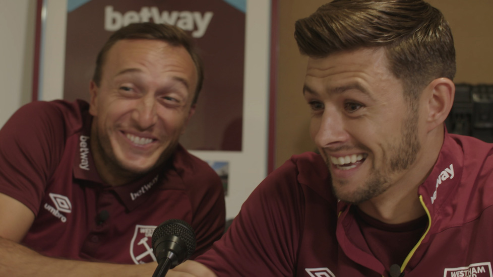 Mark Noble and Aaron Cresswell giggling