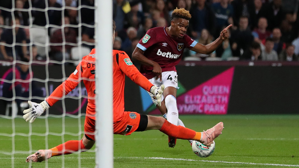 Grady Diangana celebrates scoring against Macclesfield Town