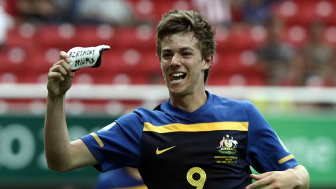 Dylan Tombides celebrates scoring for Australia at the 2011 FIFA U-17 World Cup finals