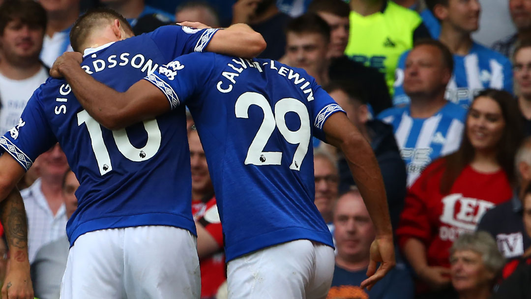 Everton's Gylfi Sigurdsson and Dominic Calvert-Lewin
