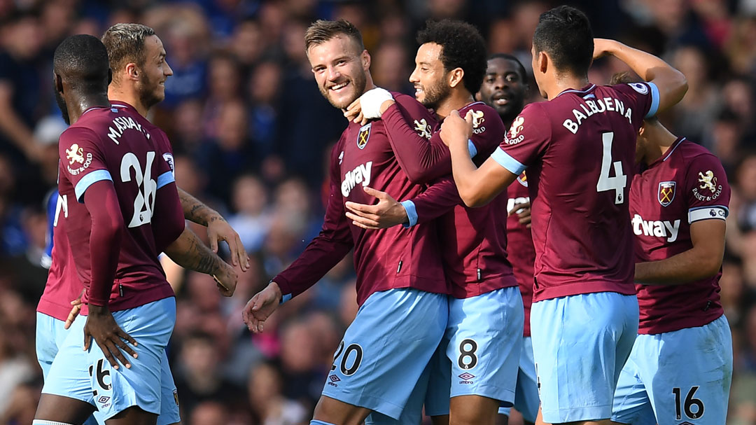 Andriy Yarmolenko celebrates his opening goal at Everton