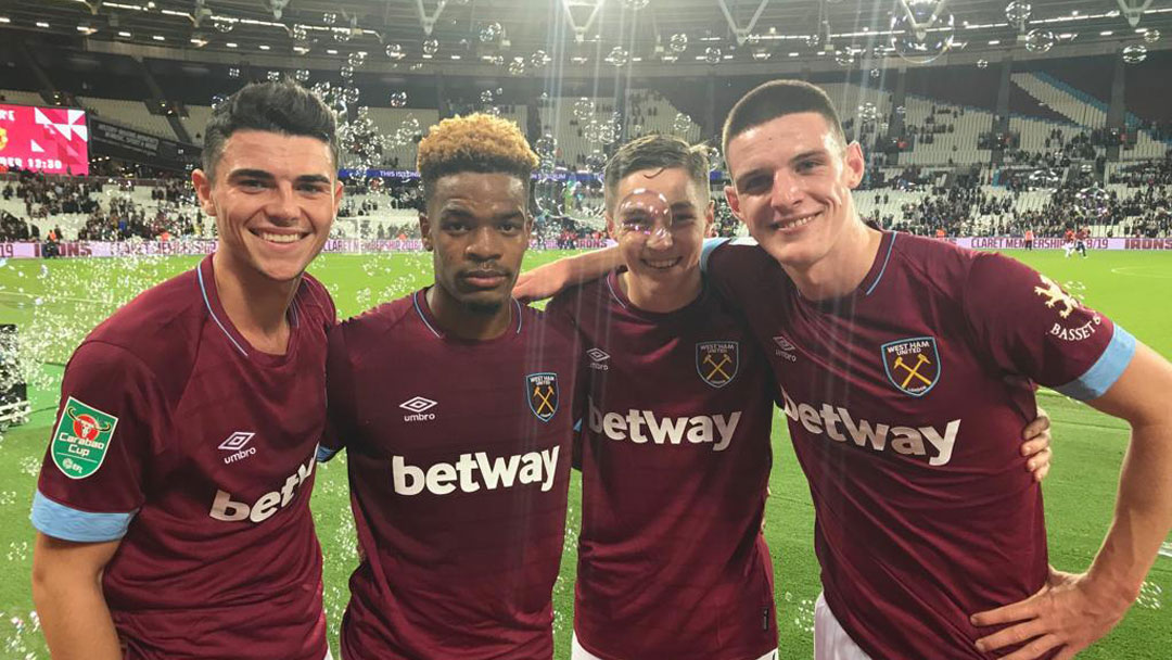 Joe Powell, Grady Diangana, Conor Coventry abd Declan Rice