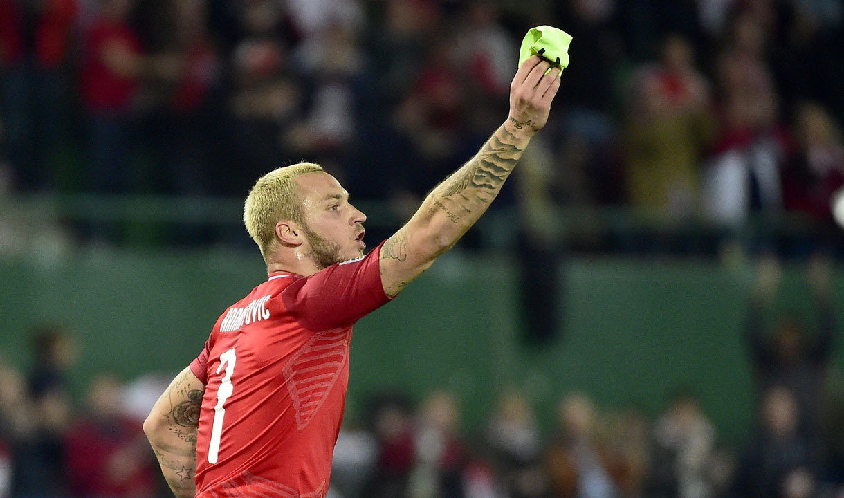 Marko Arnautovic celebrates his goal against Northern Ireland