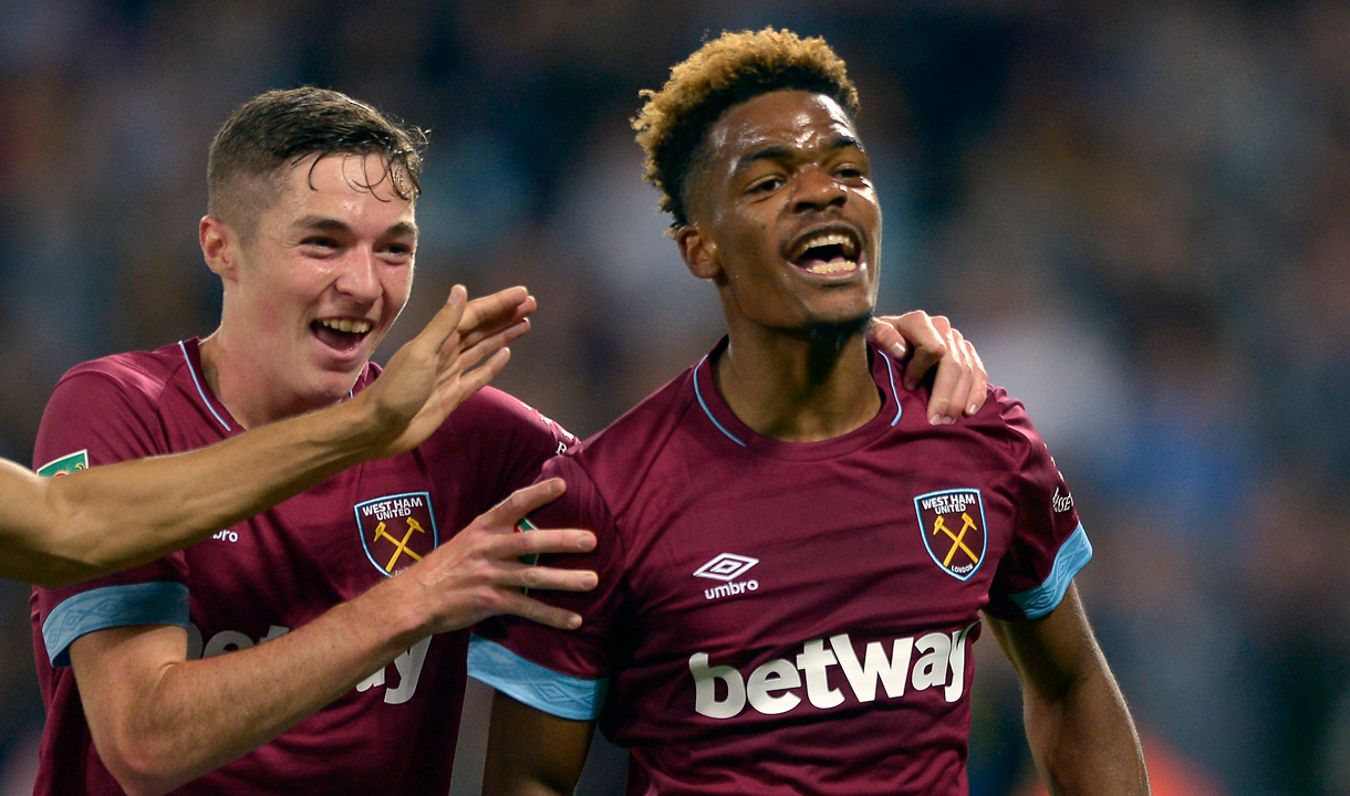 Grady Diangana celebrates his goal against Macclesfield