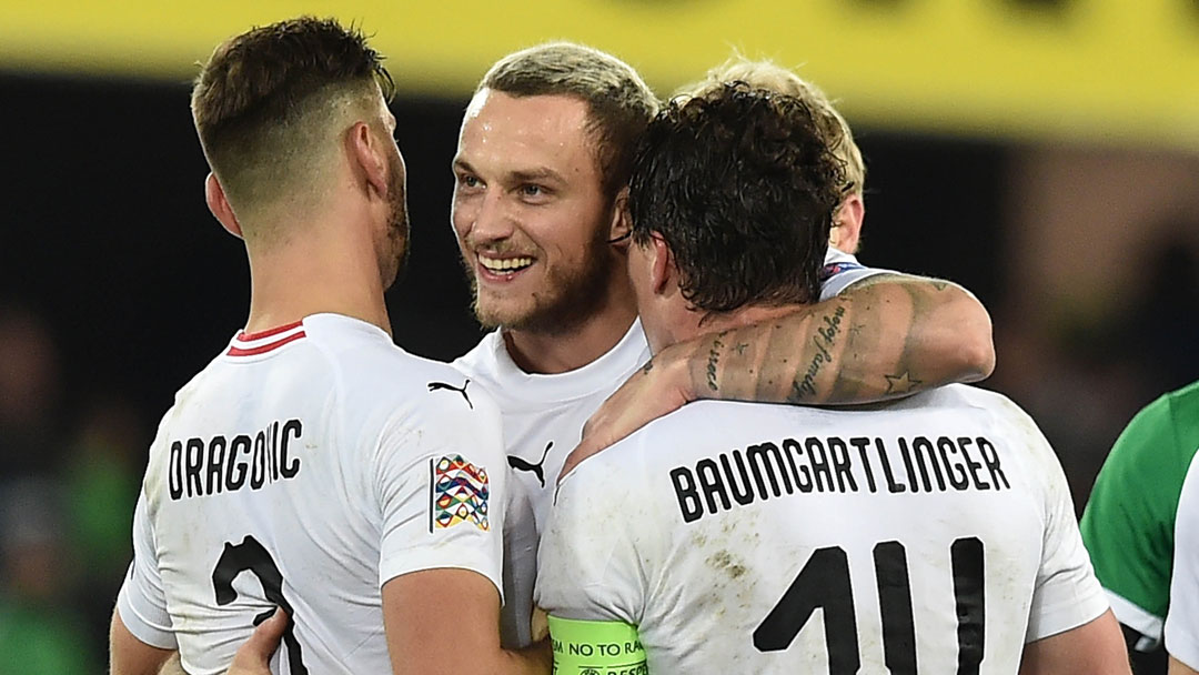 Marko Arnautovic celebrates Austria's win in Northern Ireland