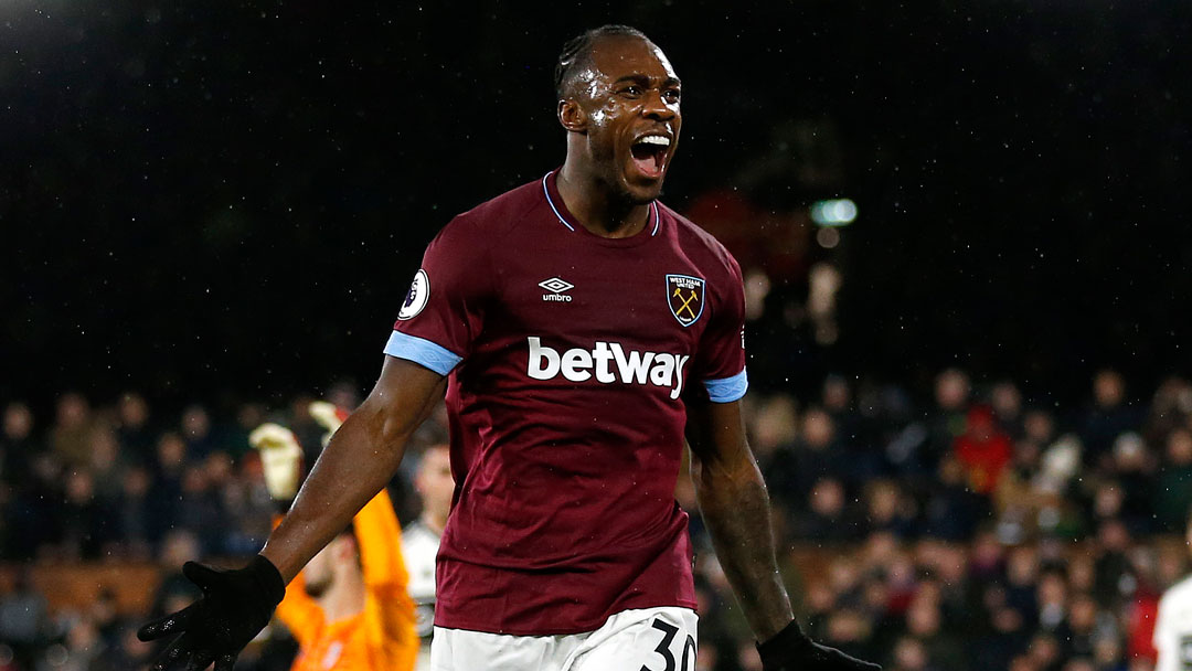 Michail Antonio celebrates his goal at Fulham