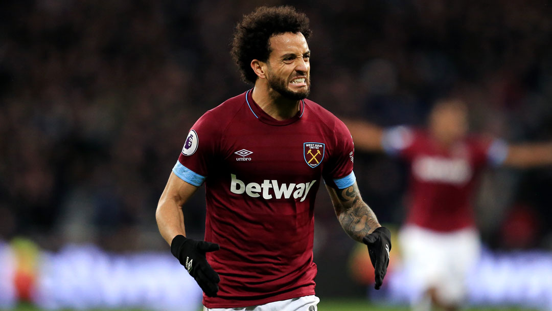 Felipe Anderson celebrates scoring against Crystal Palace