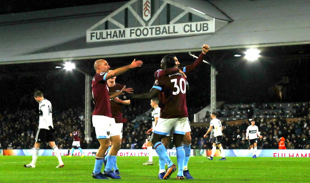 West Ham players celebrate at Fulham