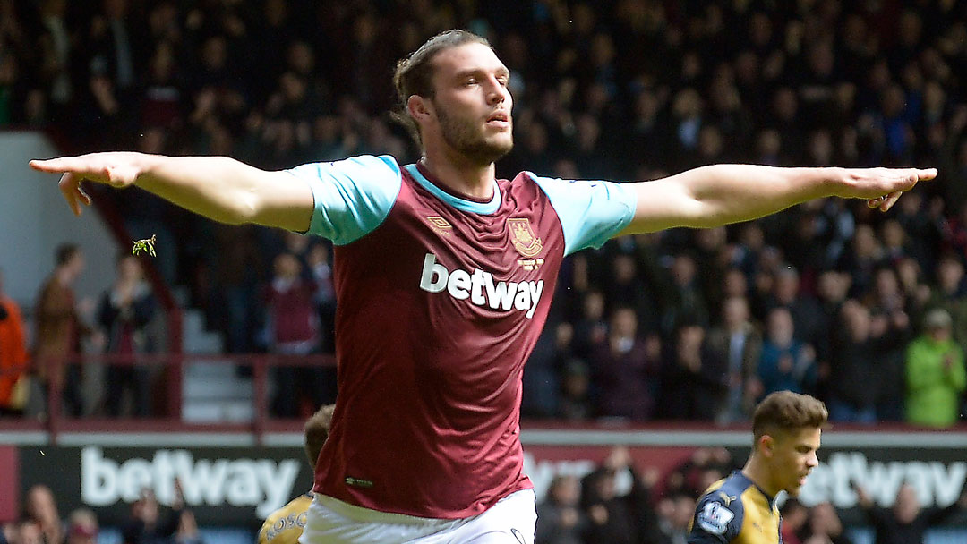 Andy Carroll celebrates scoring against Arsenal in 2016