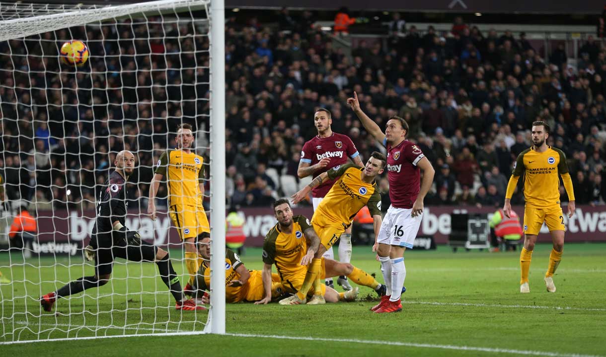 Marko Arnautovic scores the equaliser against Brighton