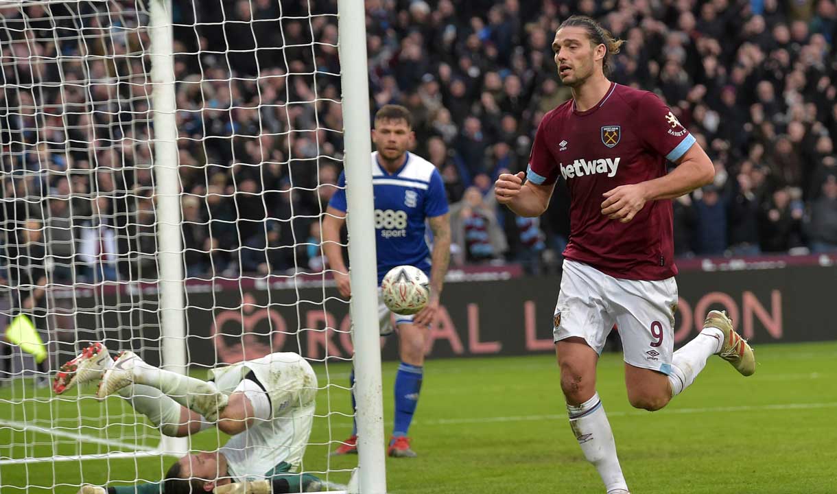 Andy Carroll celebrates his goal against Birmingham